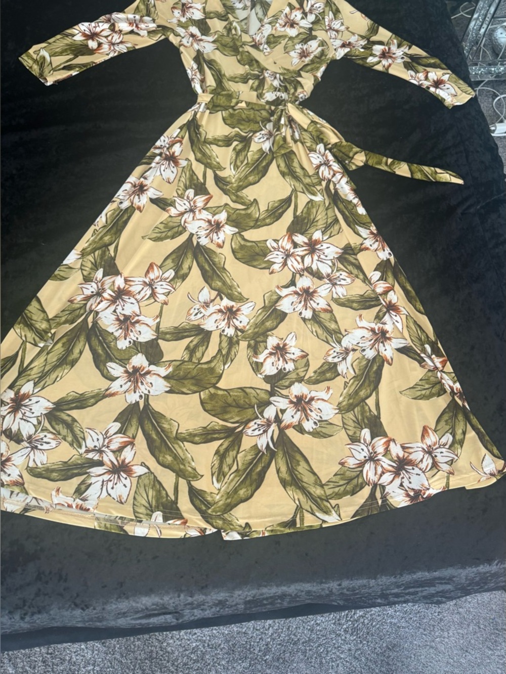 Floral Wrap Maxi Dress in Olive & Cream